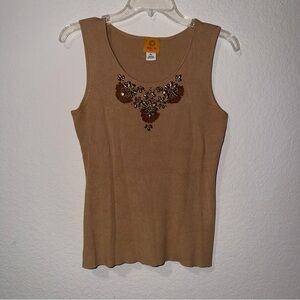 Ruby Rd. Ribbed Tank with Beaded Neckline